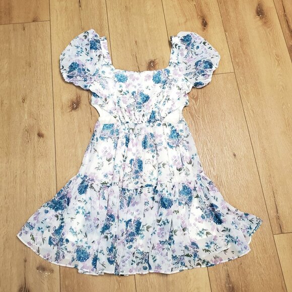 Taylor Womens Dress Size 2 Summer Sundress Floral Cut Out Cottage Ruffle White - Picture 1 of 12